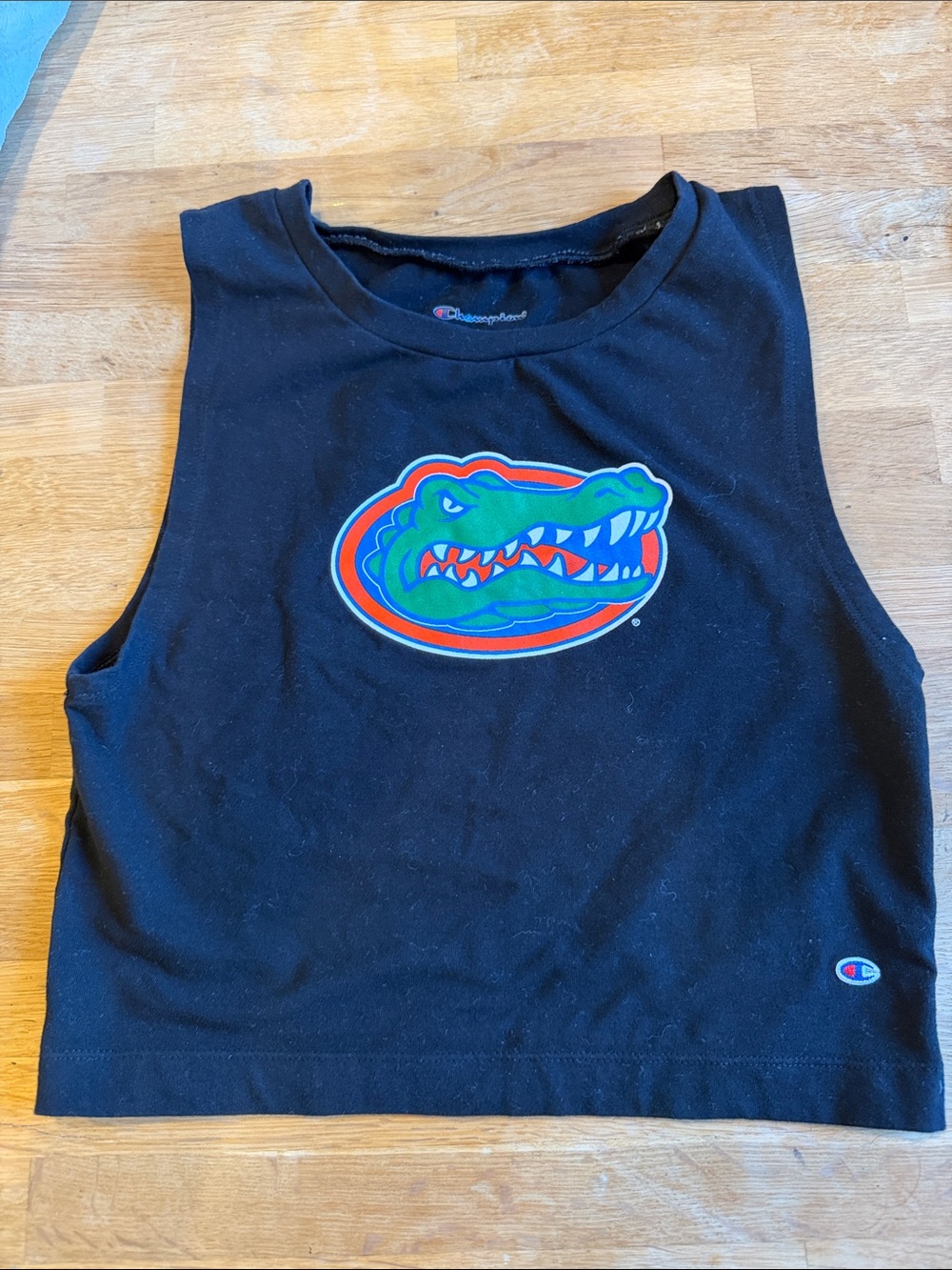 Champion Black Cropped Tank with Green & Orange Gator Logo